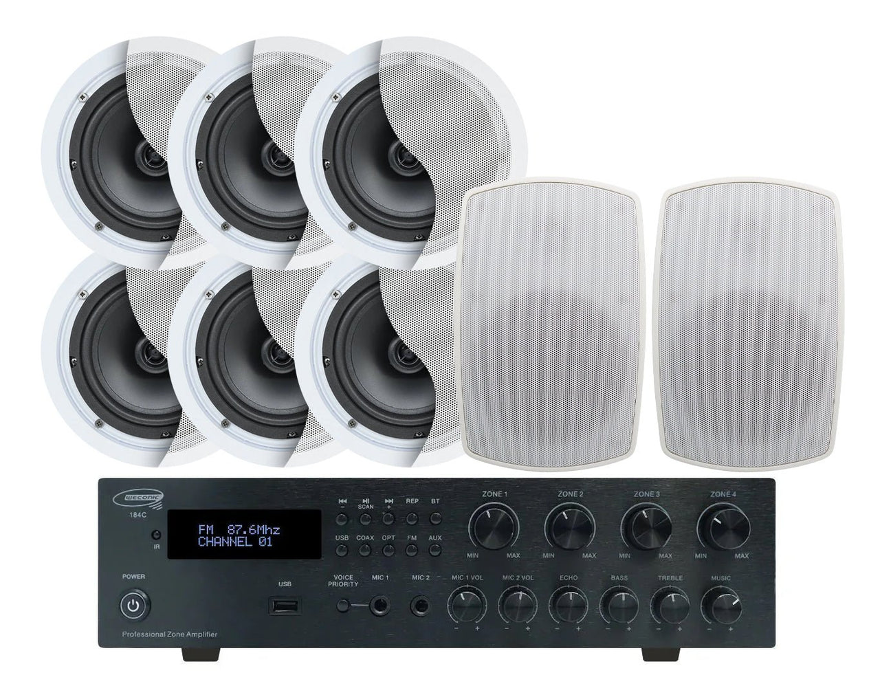 Weconic Indoor Outdoor Ceiling Speaker System White 320W Bluetooth Amplifier 184C C62 SA850B