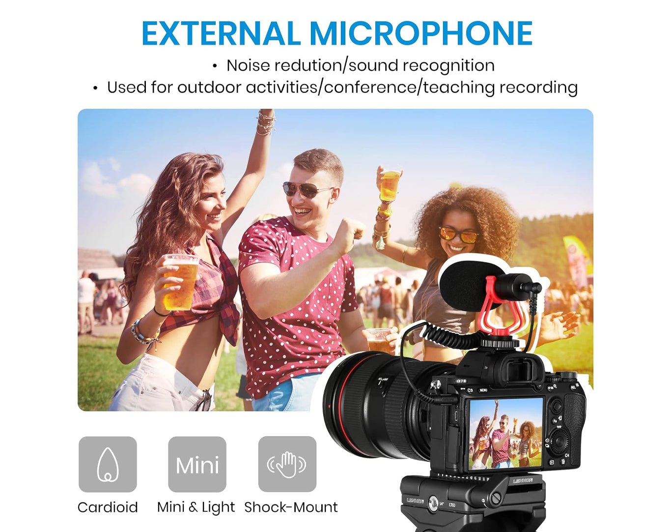 Moukey Camera Microphone with Accessories for Vlogging Camera/Smartphone MCM-1