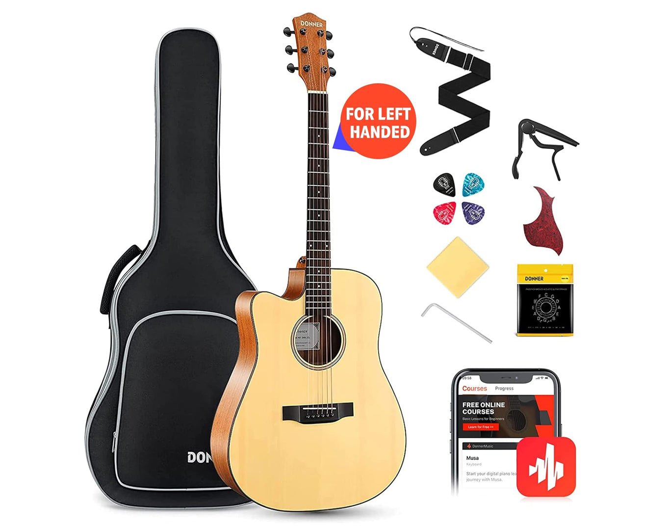 DONNER 41" Full Size Acoustic Guitar Left Handed DAG-1CL