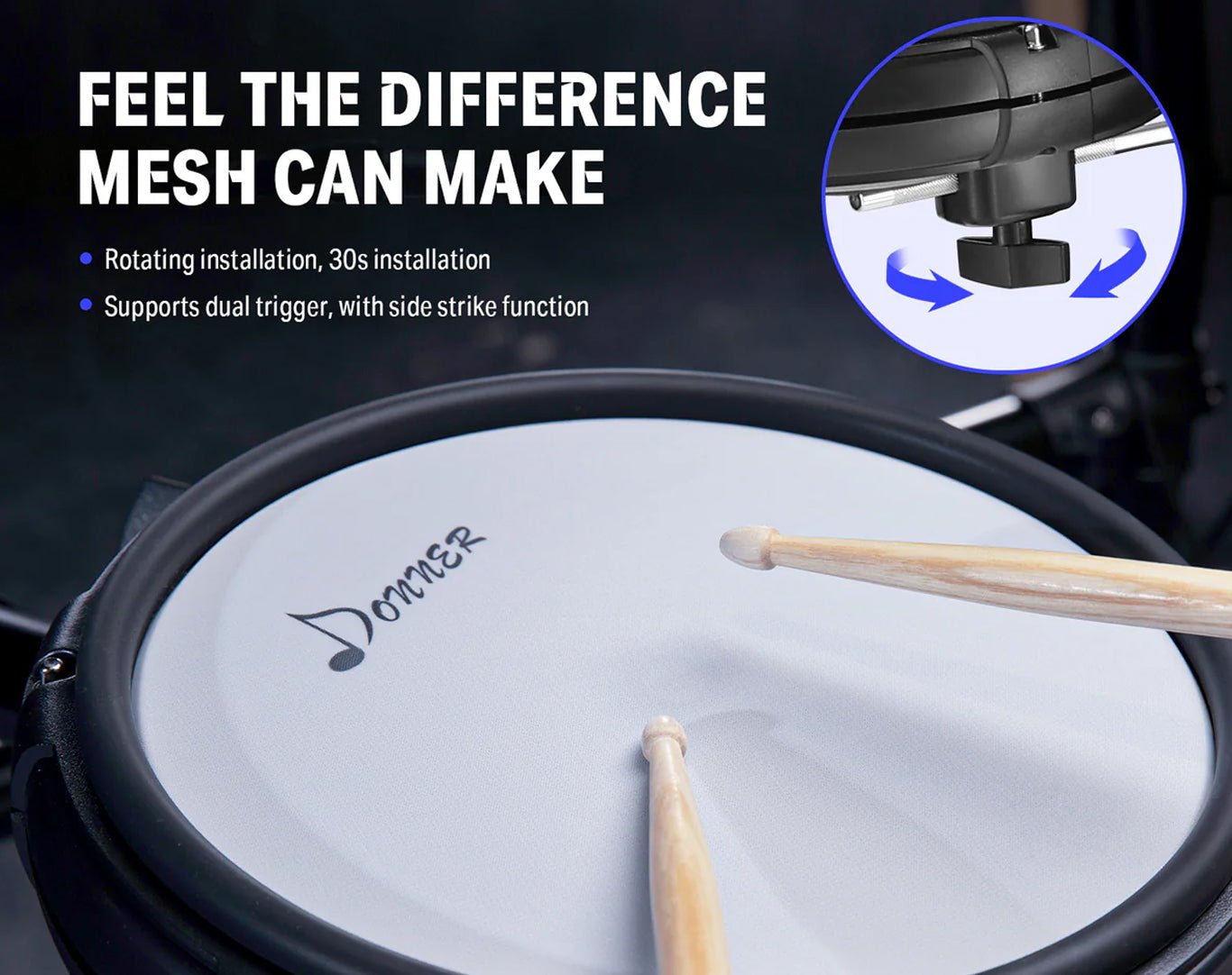 Donner Electronic Drum Set Kit with Stool Sticks Headphones DED-400