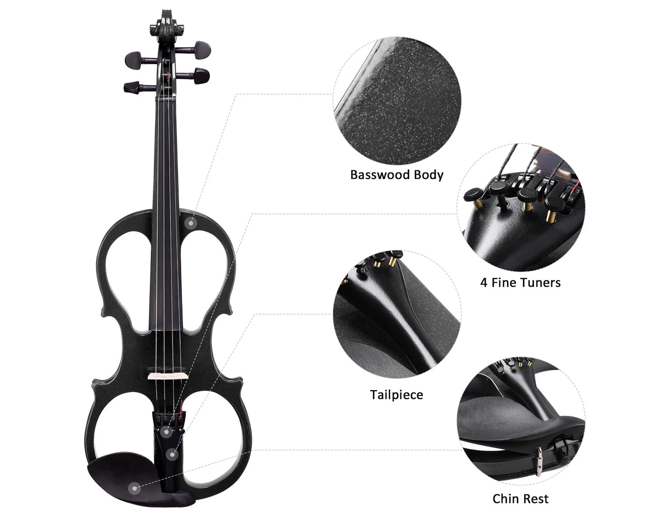 Freedom Student Electric Violin with Case Black White Natural EV31 