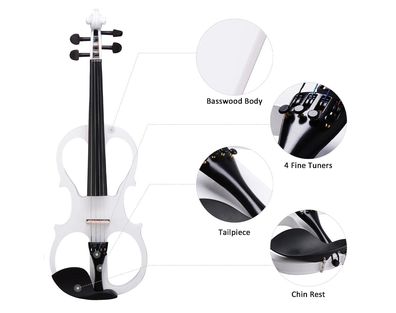 Freedom Student Electric Violin with Case Black White Natural EV31 