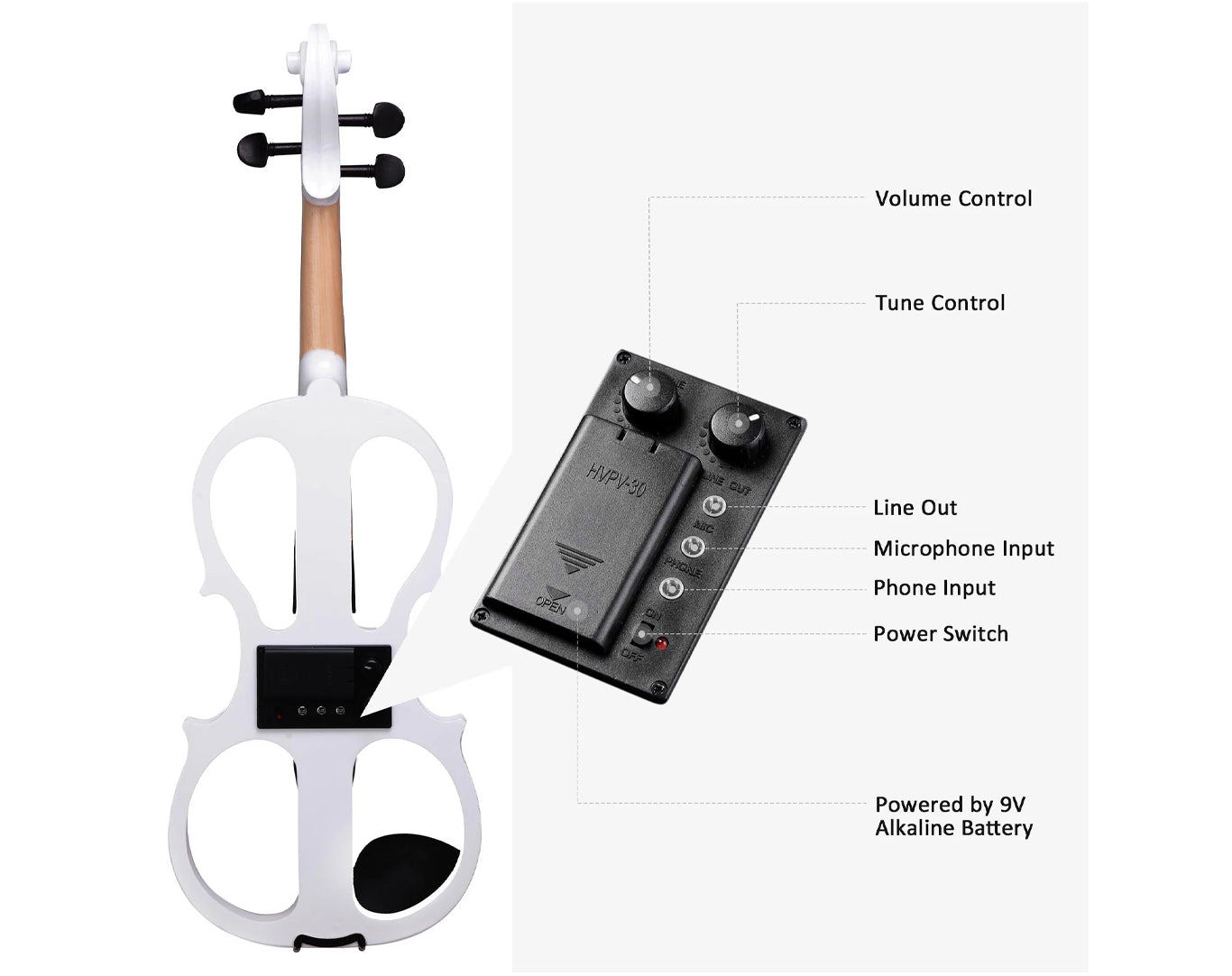 Freedom Student Electric Violin with Case Black White Natural EV31 