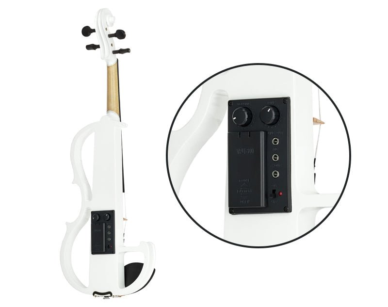 White Electric Violin Bow Lead Rosin Micro Tuner Includes Hard Case Headphones EV31 