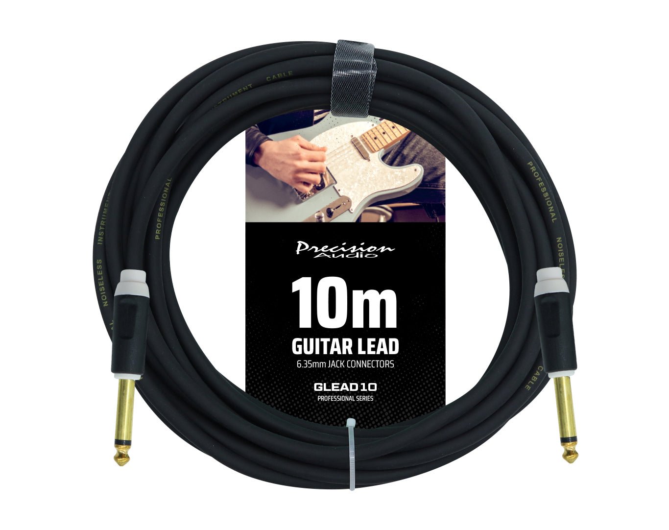 Precision Audio 1/4" 6.35mm Guitar Lead Instrument Cable Black 10m GLEAD10-BLK