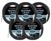 Precision Audio 5 Pack 1/4" To 1/4" 6.35mm Studio Stage Guitar Lead 10m GLEAD10