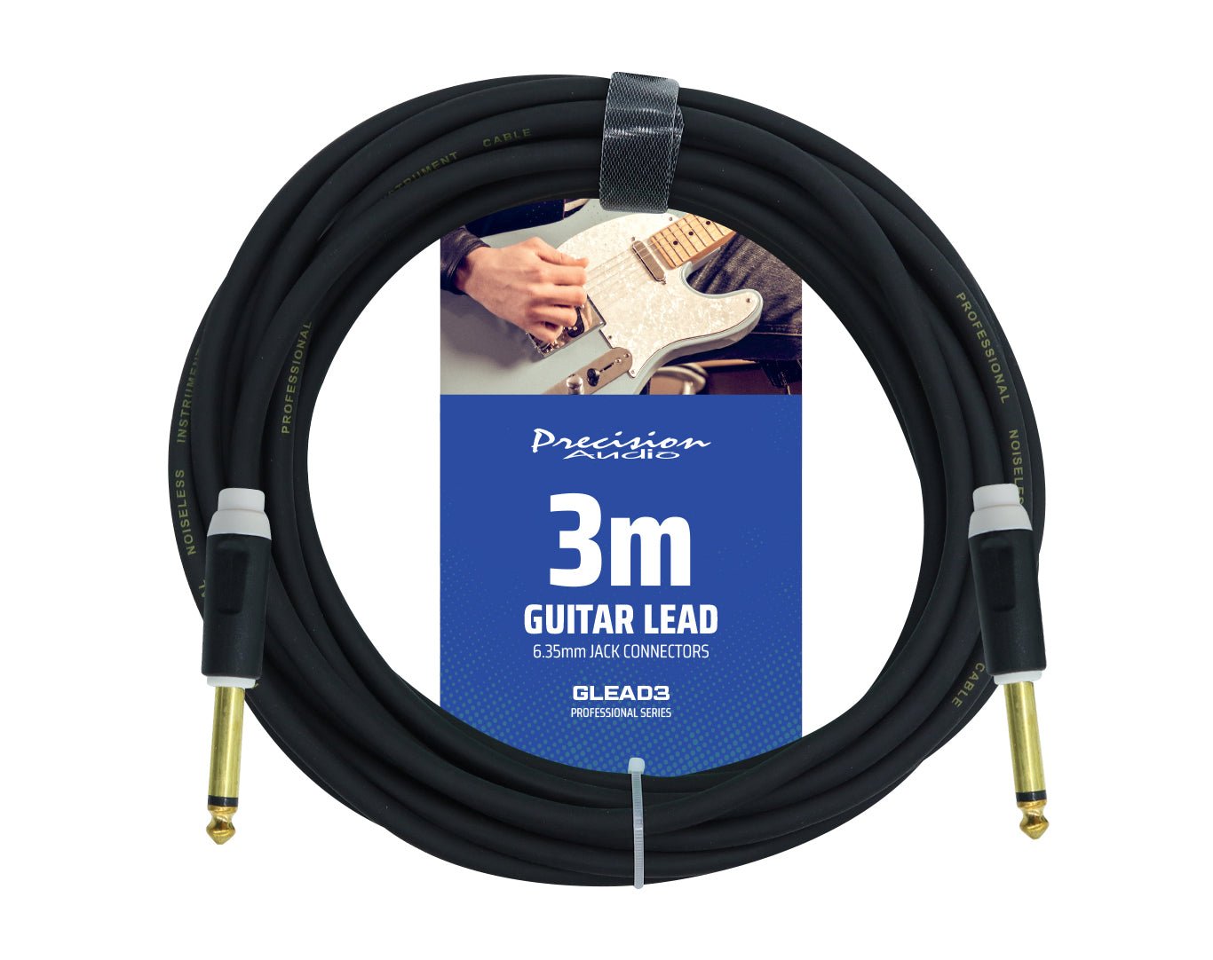 Precision Audio 1/4" 6.35mm Guitar Lead Instrument Cable Black 3m GLEAD3-BLK