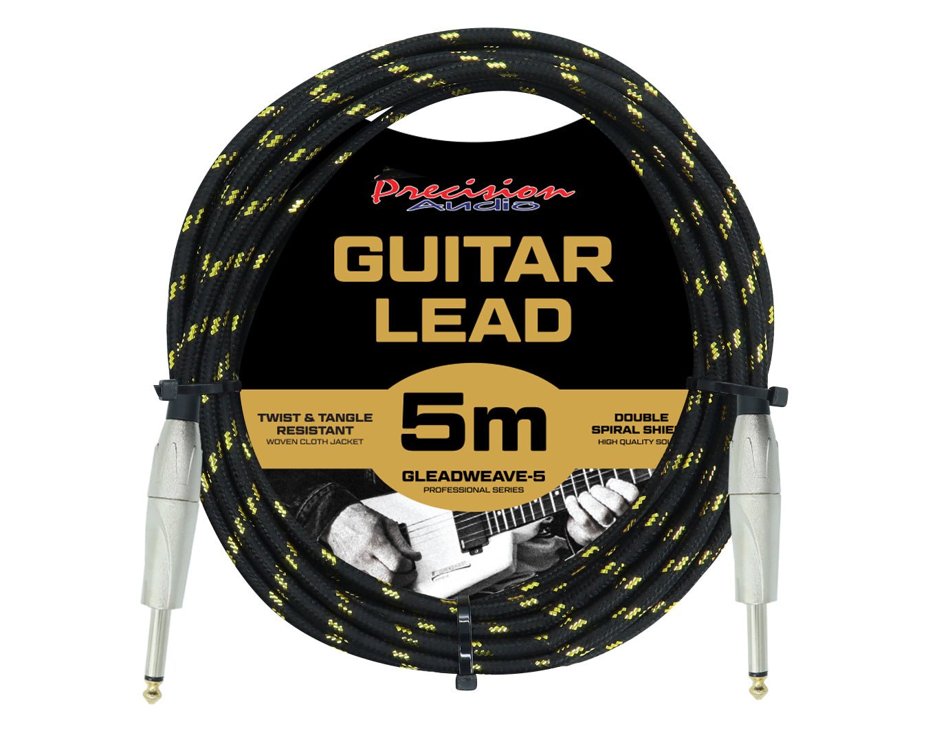 Precision Audio 1/4" To 1/4" 6.35mm Guitar Lead Weave 5m GLEADWEAVE5-GLD