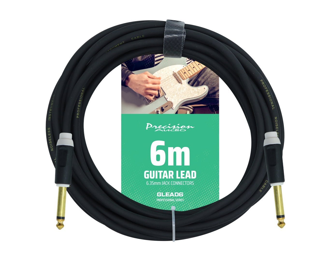 Precision Audio 1/4" 6.35mm Guitar Lead Instrument Cable Black 6m GLEAD6-BLK