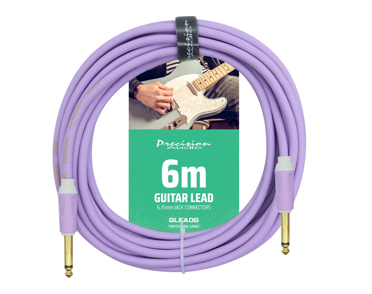 Precision Audio 1/4" 6.35mm Guitar Lead Instrument Cable Purple 6m GLEAD6-PUR