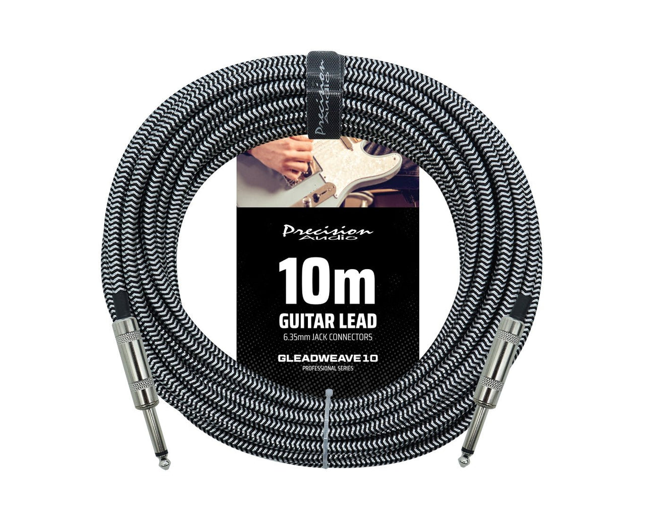 Precision Audio 1/4" Guitar Lead Silver & Black 10m GLEADWEAVE10-SIL