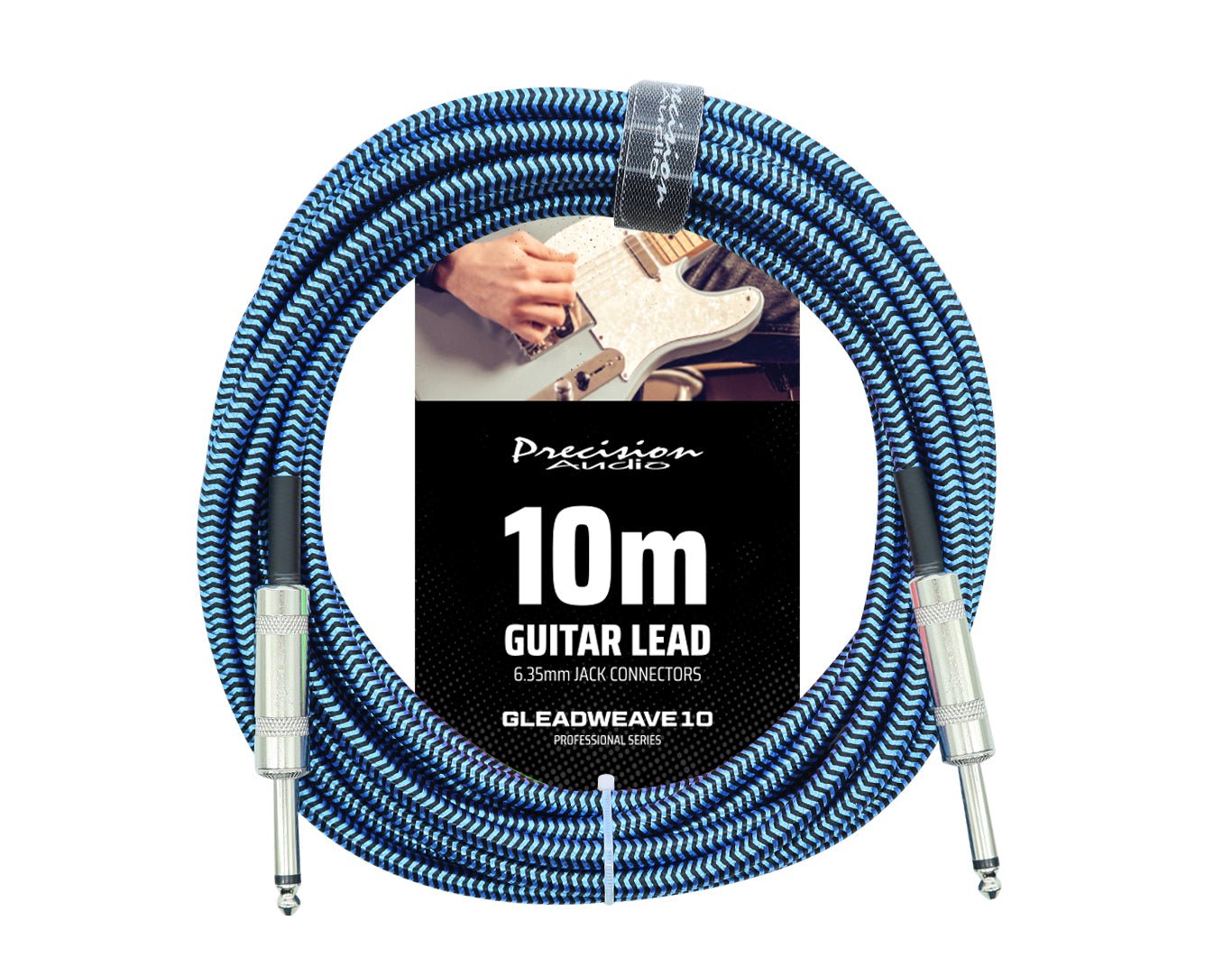 Precision Audio 1/4" Guitar Lead 10m Black & Blue GLEADWEAVE10-BLU