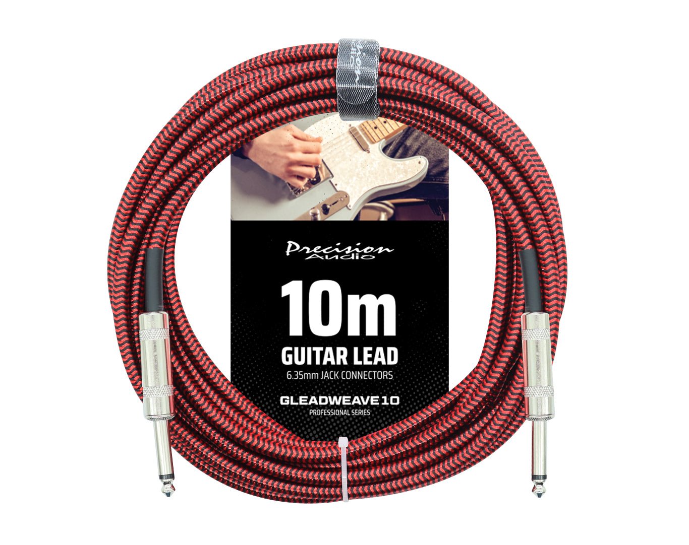 Precision Audio 1/4" Guitar Lead 10m Black & Red GLEADWEAVE10-RED