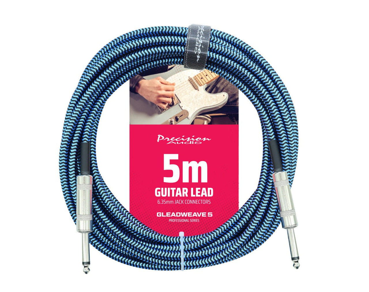Precision Audio 1/4" Guitar Lead 5m Black & Blue GLEADWEAVE5-BLU