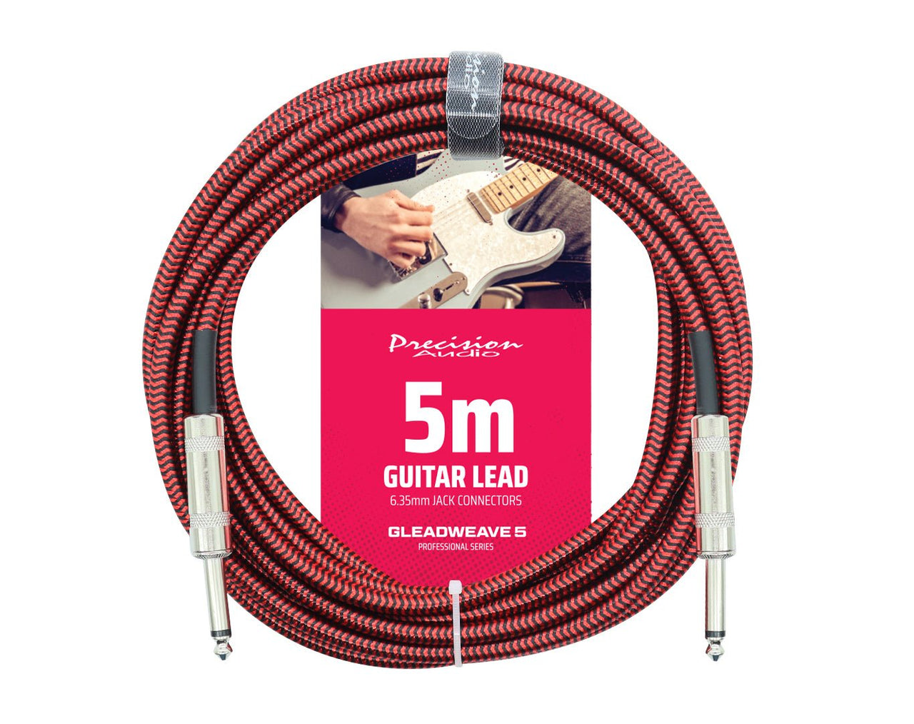 Precision Audio 1/4" Guitar Lead 5m Black & Red GLEADWEAVE5-RED