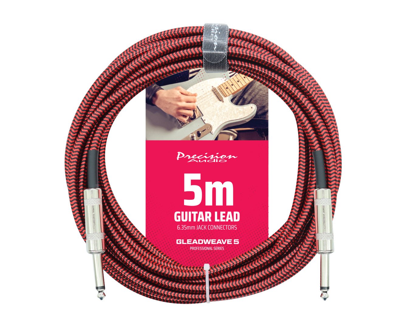 Precision Audio 1/4" Guitar Lead 5m Black & Red GLEADWEAVE5-RED