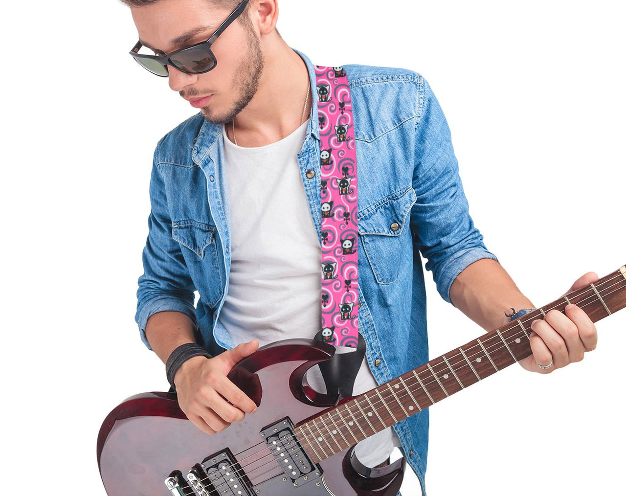 Freedom Guitar Strap Pink Cat Design GSTRAP3-06