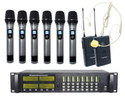 Precision Audio 8 Channel UHF Wireless Microphone System Headset Body Pack Rack Mount LCD Display TMUS08-6&2 