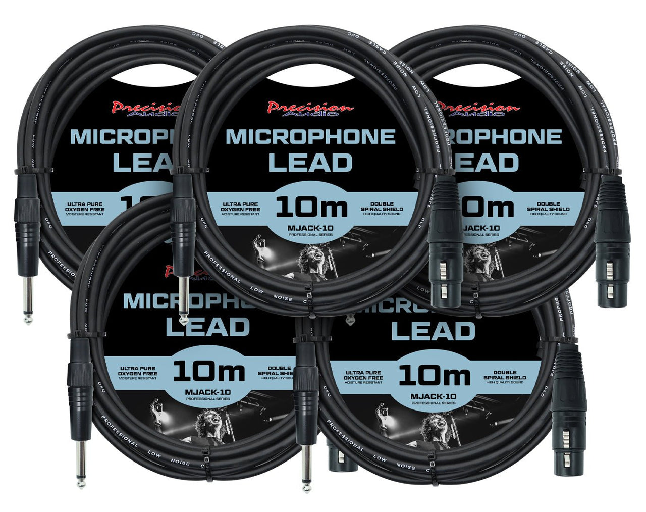 Precision Audio 5 Pack 1/4" to XLR Studio Stage Microphone Lead 10m MJACK10x5