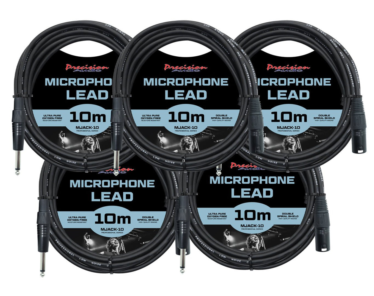Precision Audio 5 Pack 1/4" to XLR Male Microphone Lead 10m XLRJACK10x5