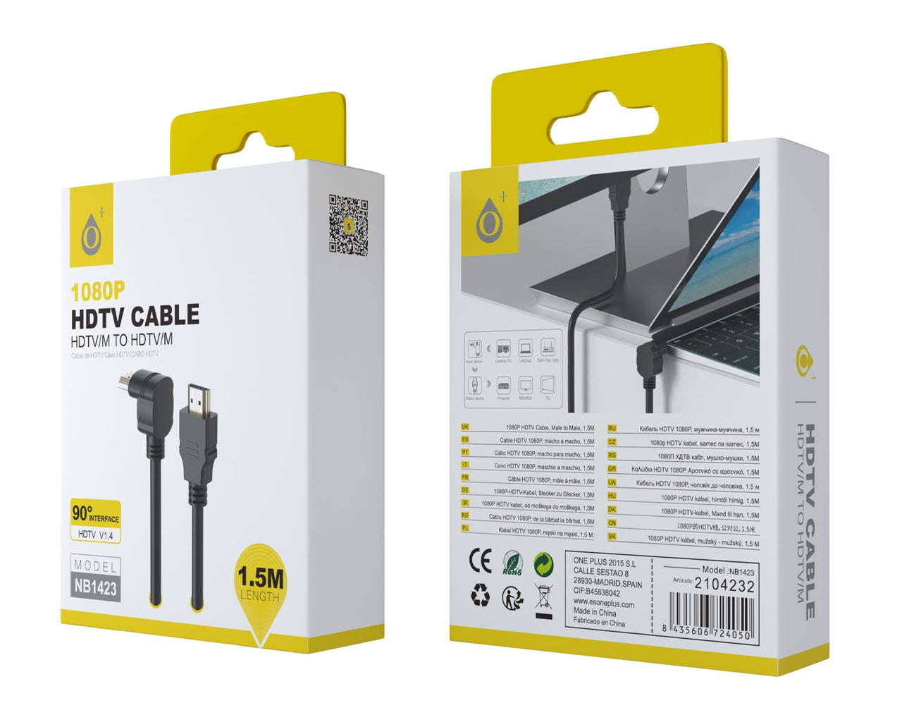 1.5m HDMI to HDMI Cable 90° HDTV 1080P V1.4 NB1423