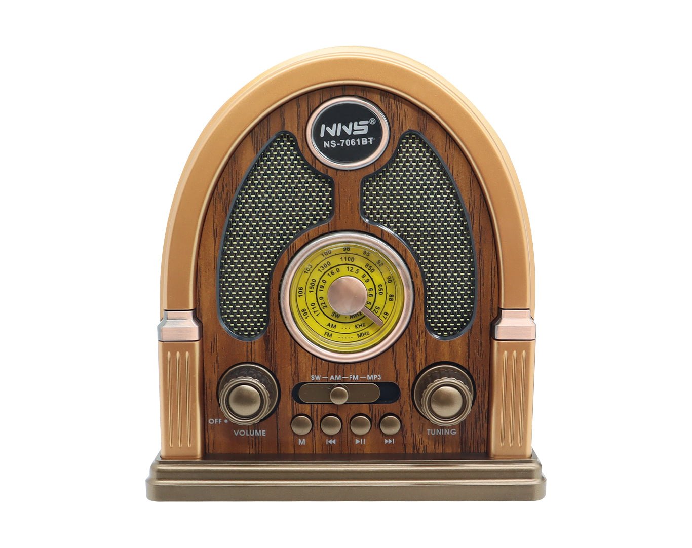 Retro Arch Bluetooth Speaker AM FM SW Radio Dark Brown NS-7061BT-DB