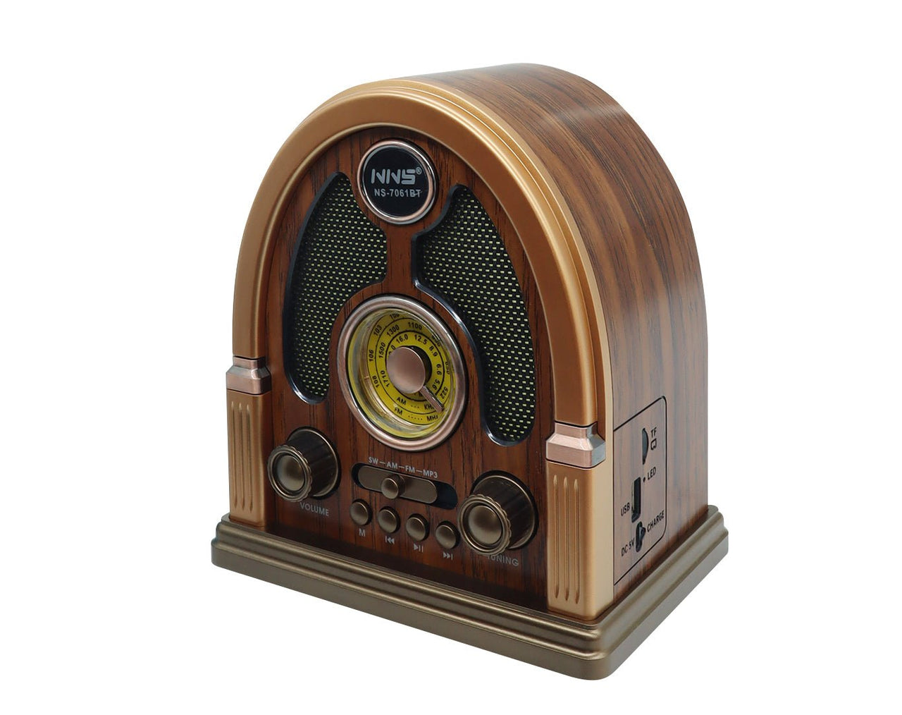 Retro Arch Bluetooth Speaker AM FM SW Radio Dark Brown NS-7061BT-DB