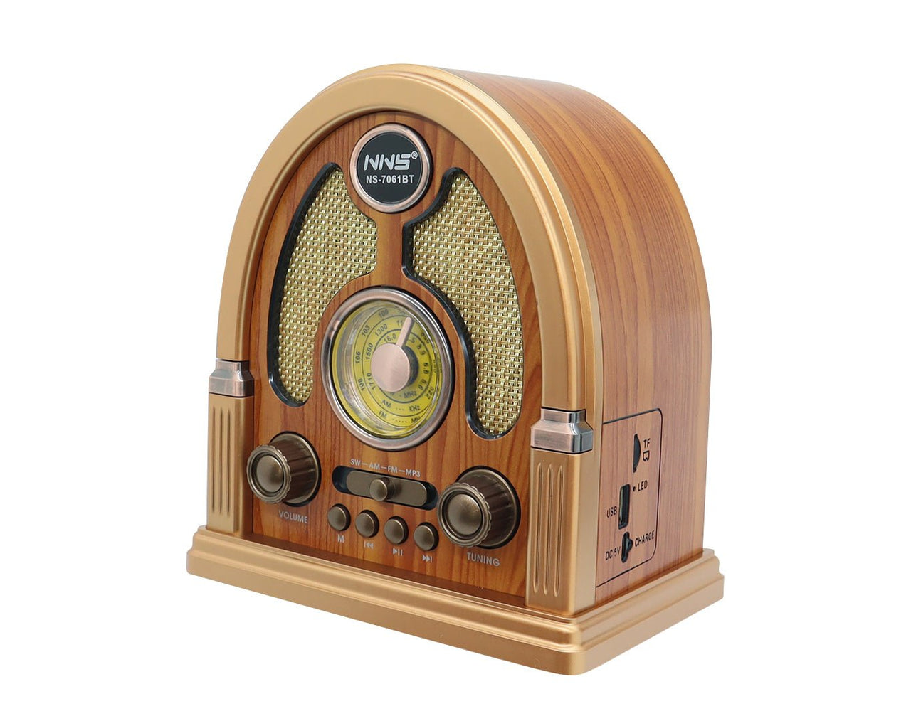 Retro Arch Bluetooth Speaker AM FM SW Radio Light Brown NS-7061BT-LB