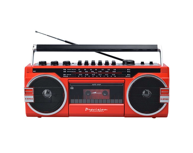 80s Boombox Single Cassette Player Speaker Retro Style Bluetooth AM/FM/SW Radio FREE Head Cleaning Kit Red PA-4000-RED 