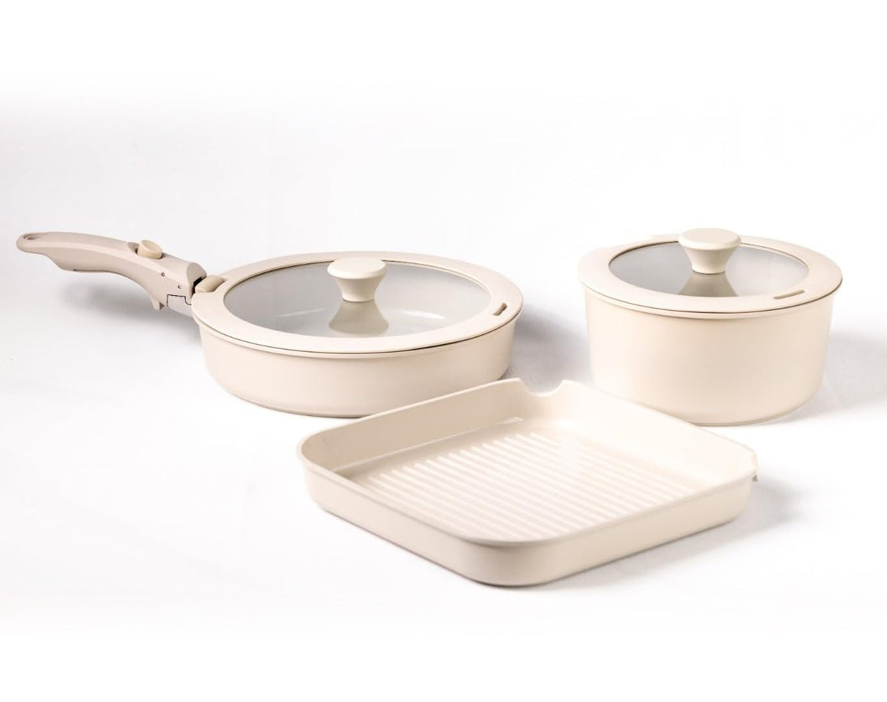 Simmro Premium Ceramic Pan Set with Lids Cream