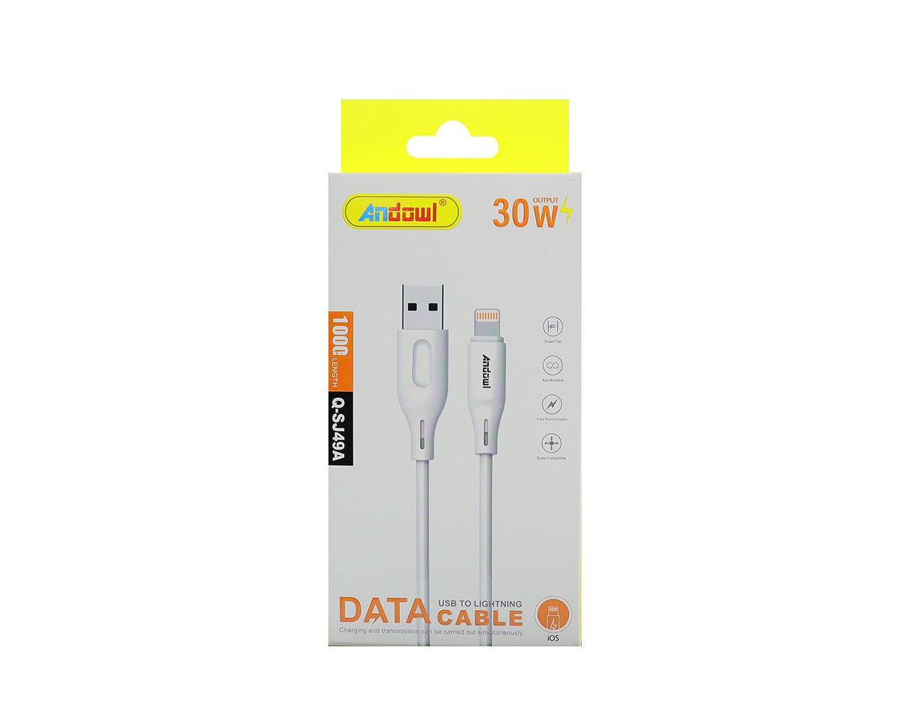 Andowl Lightning to USB Cable Fast Charge 1m Length White Q-SJ49A