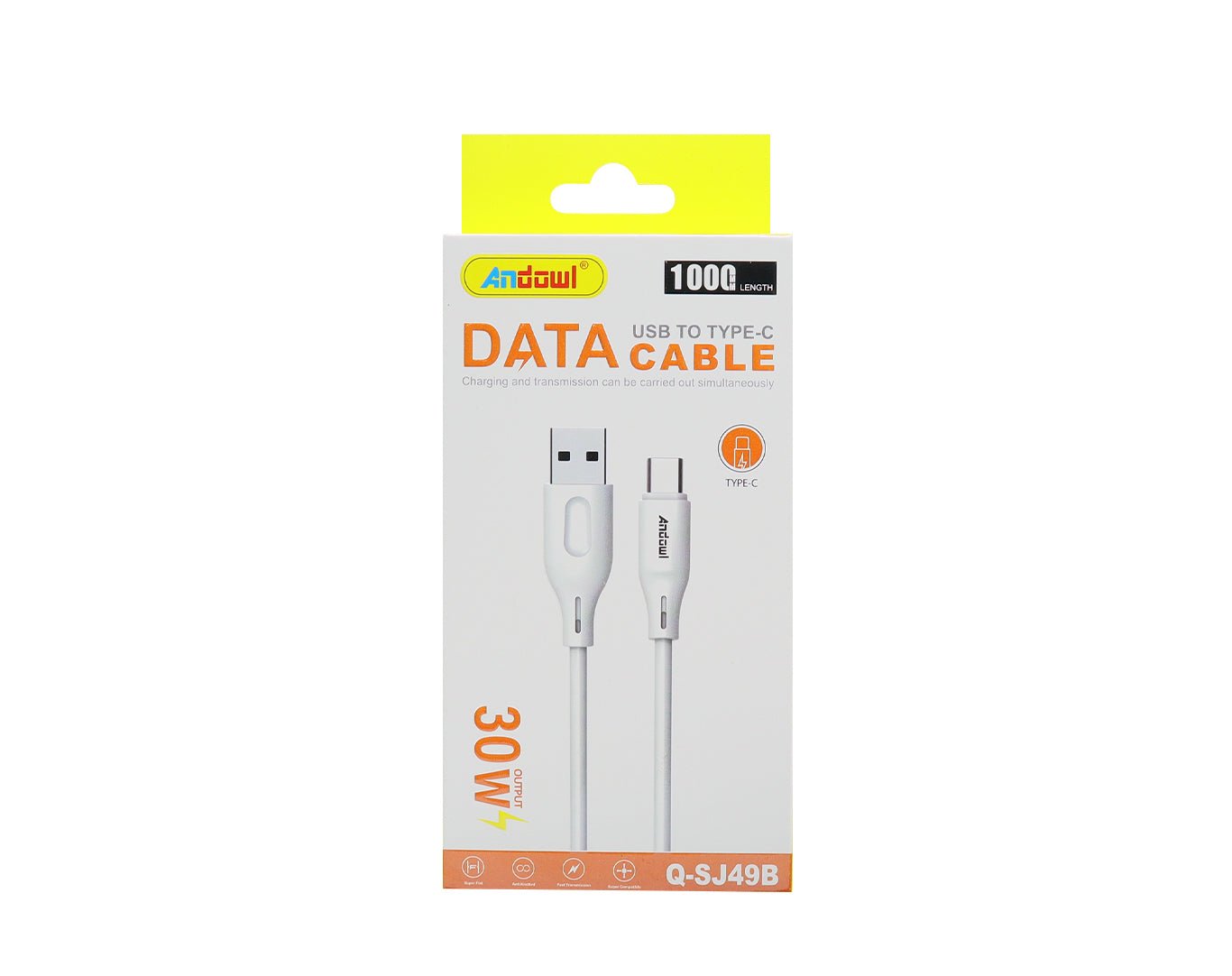 Andowl Type-C to USB Cable Fast Charge 1m Length White Q-SJ49B