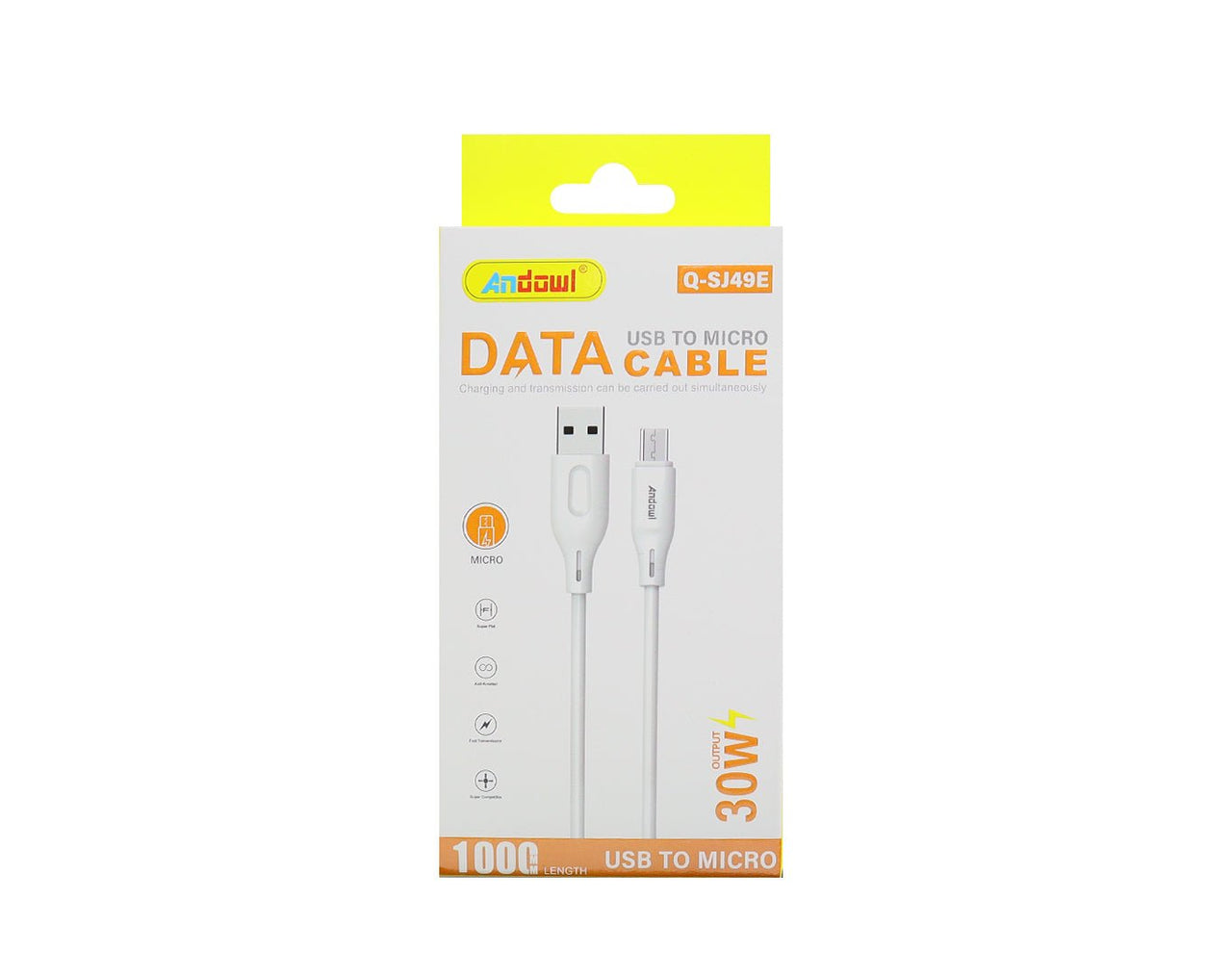 Andowl USB to Micro-USB Cable Fast Charge 1m Length White Q-SJ49E