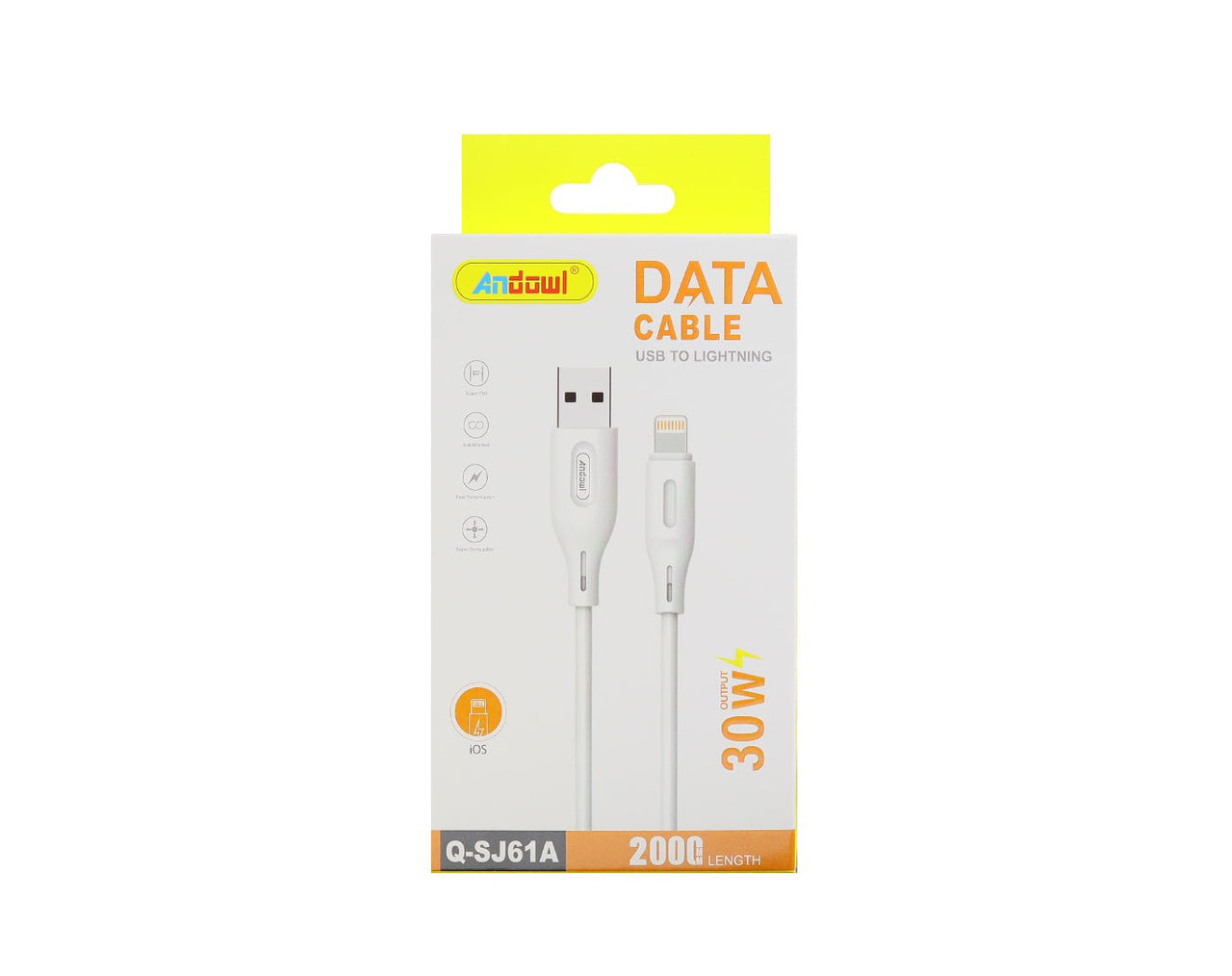 Andowl USB To Lightning Fast Charge 2m Length White Q-SJ61A