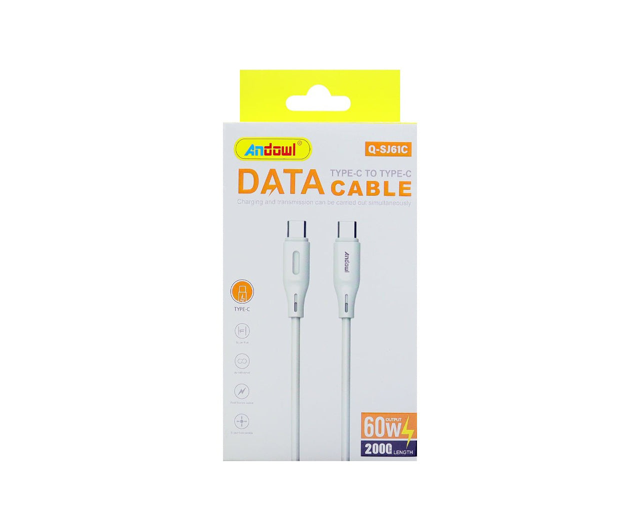 Andowl Type-C To Type-C USB Fast Charge 2m Length White Q-SJ61C