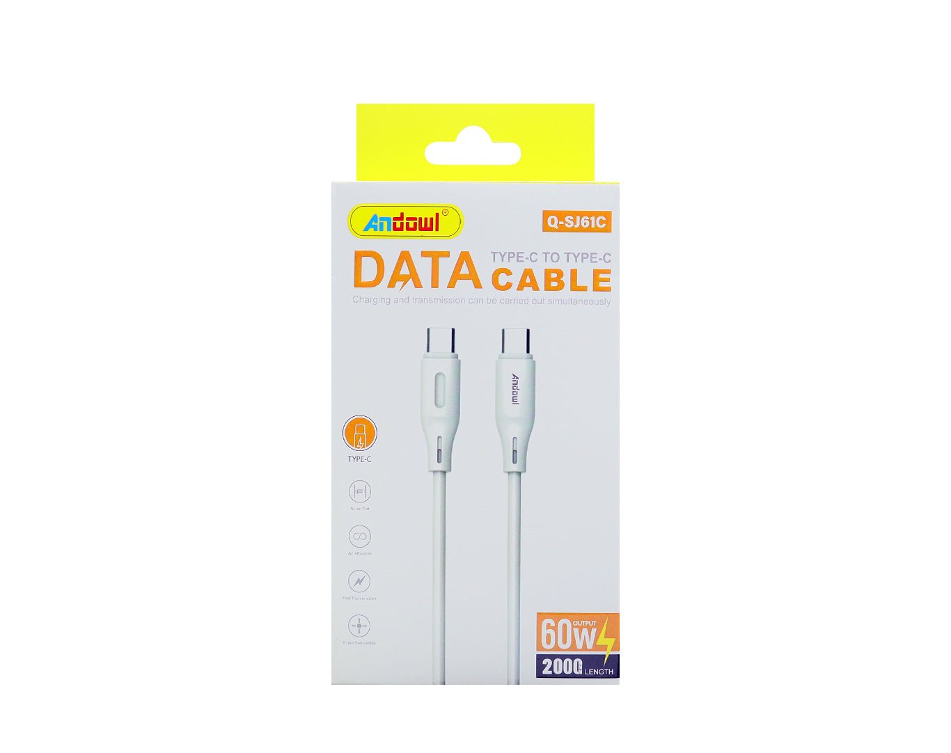Andowl Type-C To Type-C USB Fast Charge 2m Length White Q-SJ61C