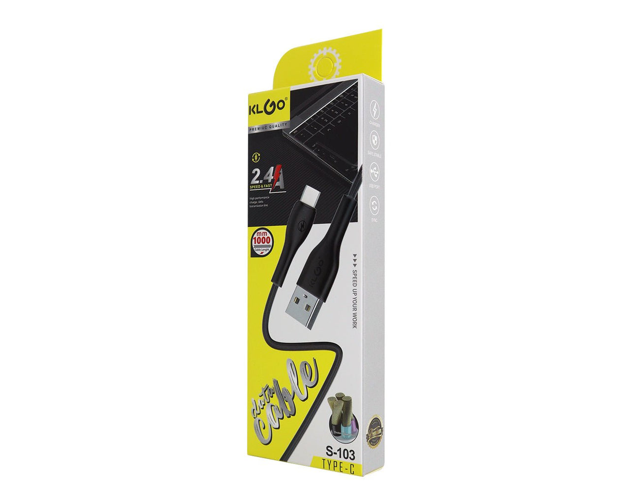 KLGO Type-C To USB Fast Charge 1m Length Black S-103