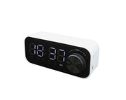 Digital Display Clock Bluetooth Speaker Dual Alarm Rechargeable Battery White S923-WHT