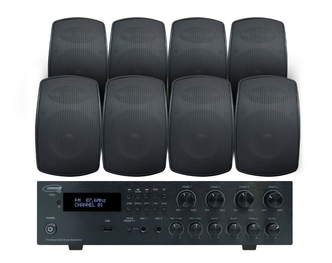 Outdoor Speaker Package with 320W Bluetooth Amplifier Black 184C+4xSA850B