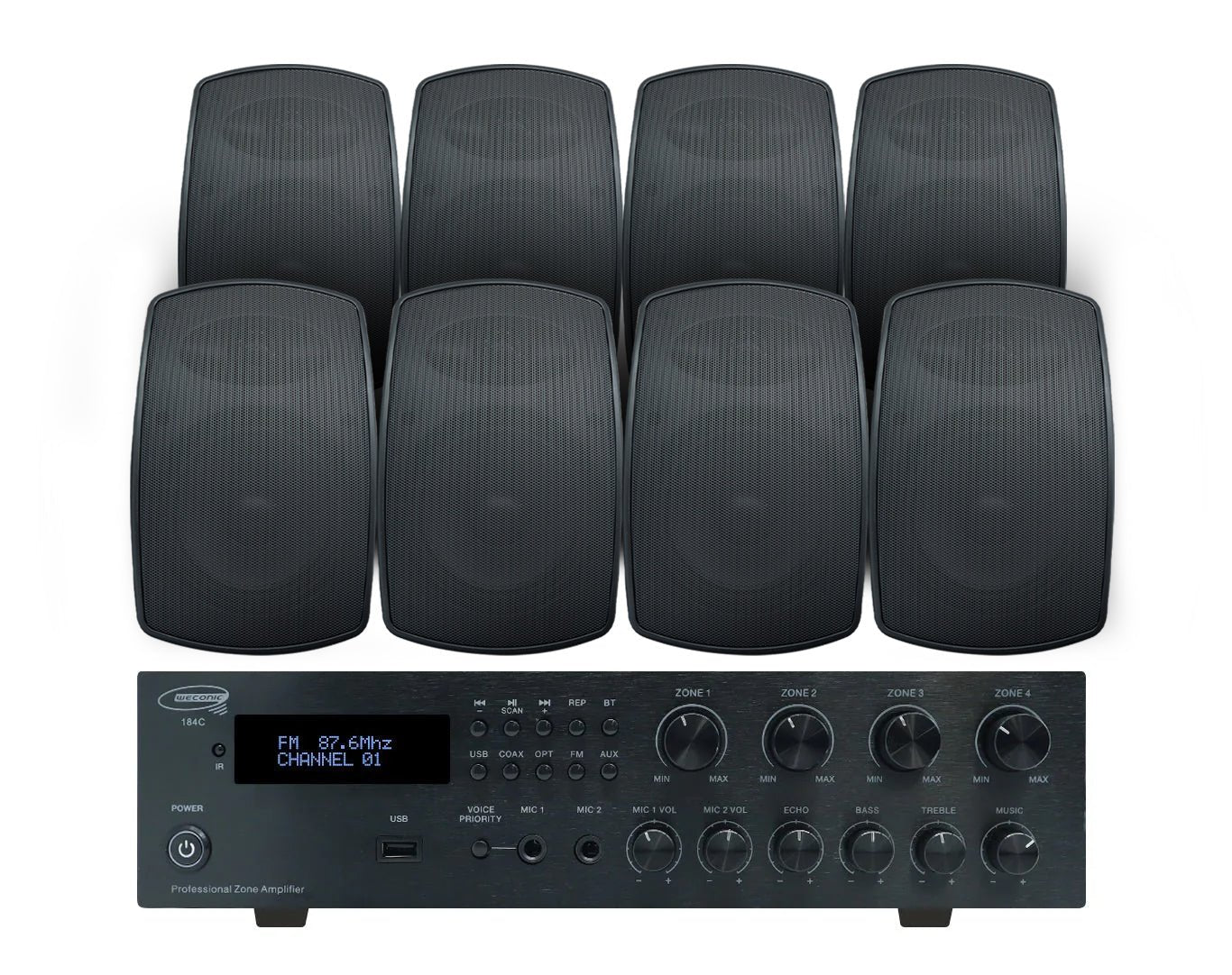 Outdoor Speaker Package with 320W Bluetooth Amplifier Black 184C+4xSA850B