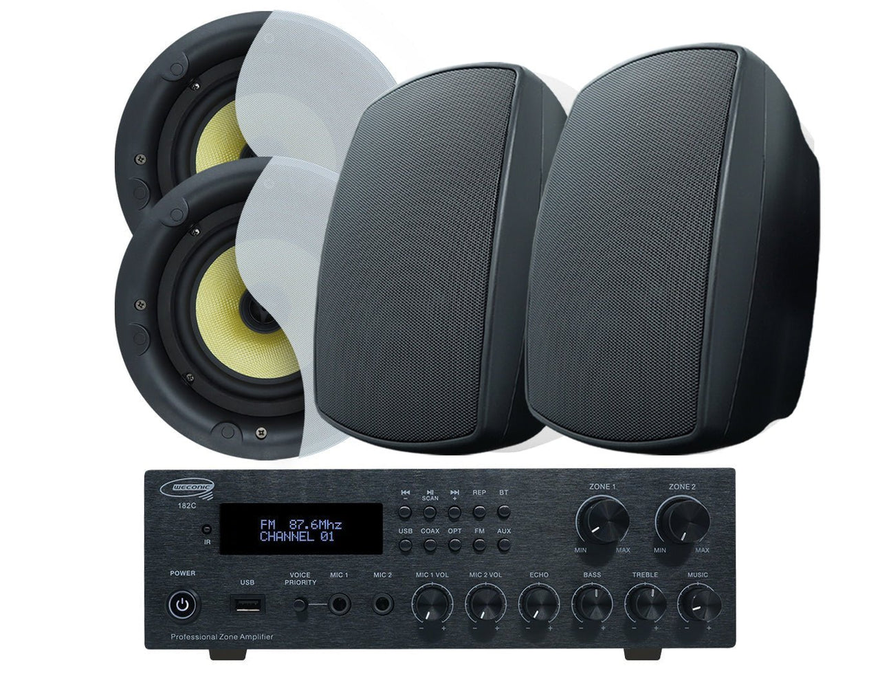 6" Indoor Outdoor Ceiling Speaker Package with Bluetooth Amplifier 182C+LGC63+SA850B