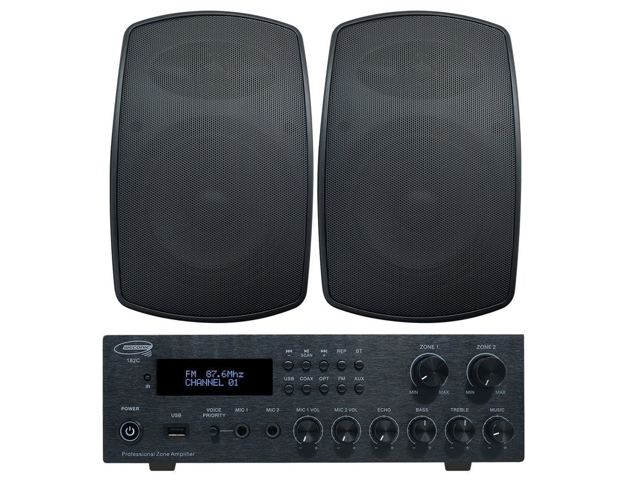 Outdoor Speaker Package with 160W Bluetooth Amplifier Black 182C+SA850B