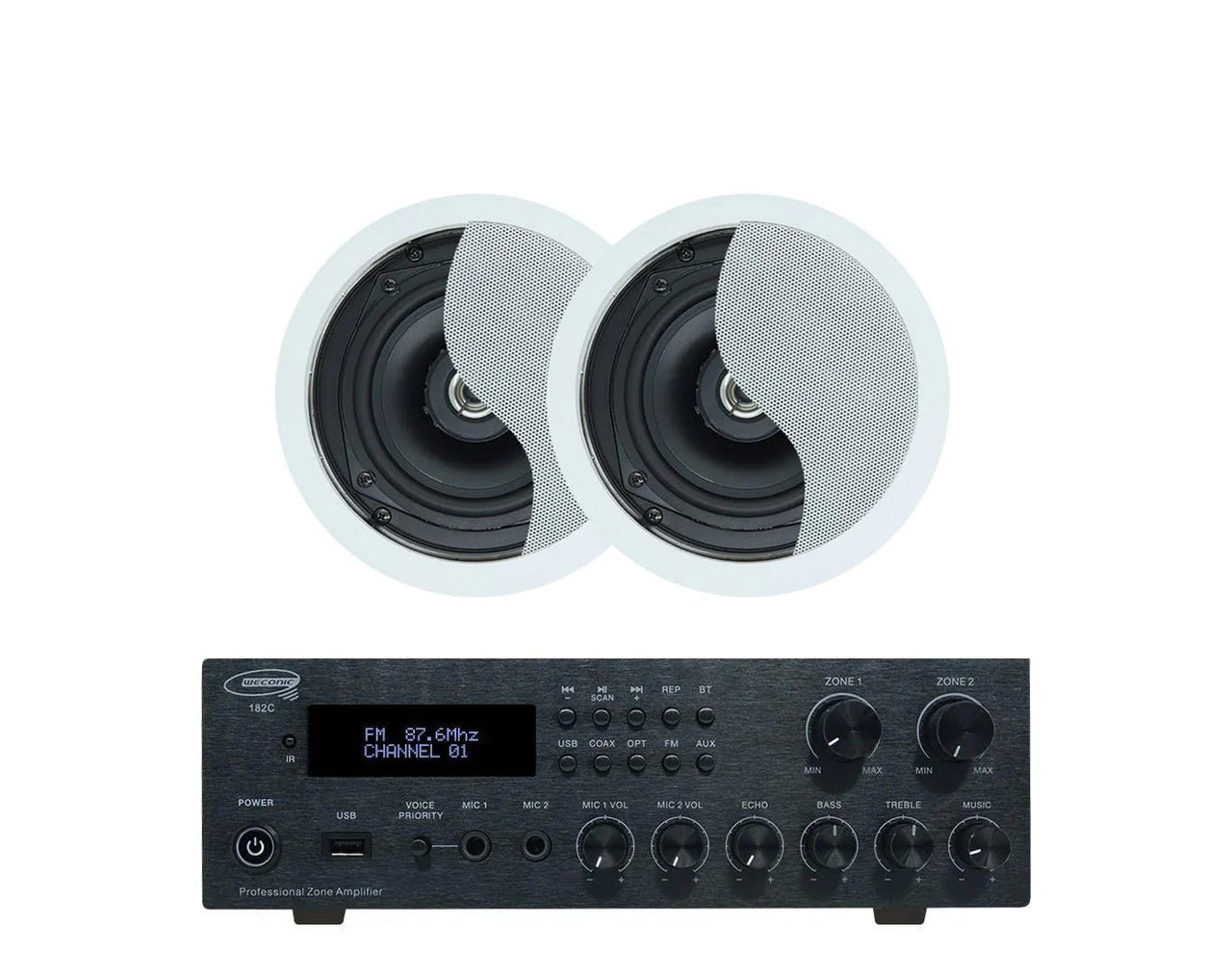 Weconic Bluetooth Amplifier 5.25" Ceiling Speaker Package Cafe Restaurant 182C+SA350W