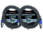 2 Pack 5m Speakon to Speakon Cable Amp Mixer Speaker SPEAKON5x2