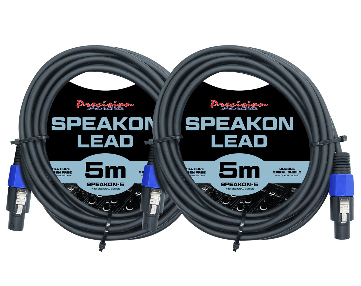 2 Pack 5m Speakon to Speakon Cable Amp Mixer Speaker SPEAKON5x2