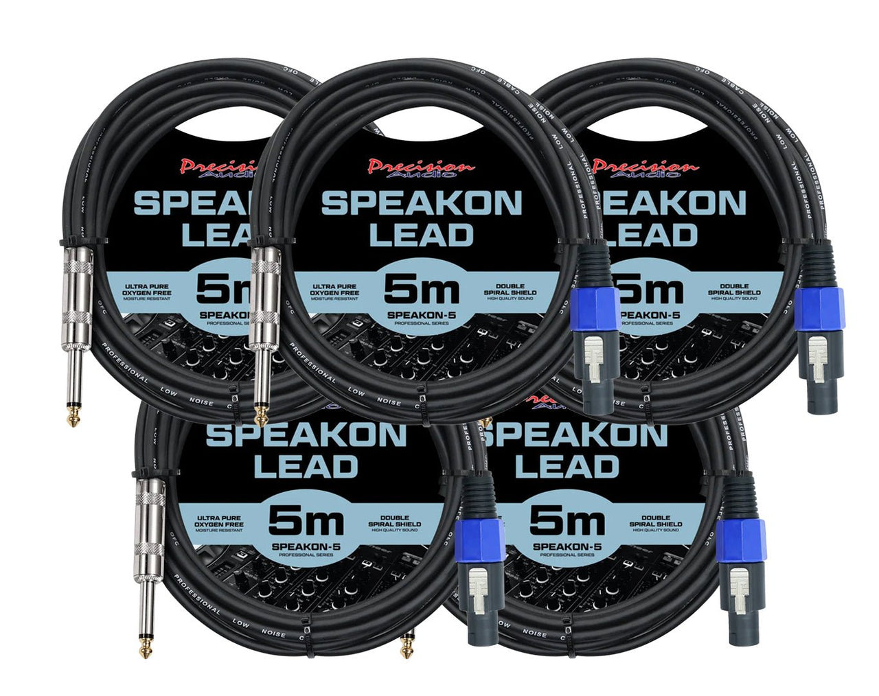 Precision Audio 5 Pack Speakon To 1/4" 6.35mm Cable 5m SPEAKON635x5