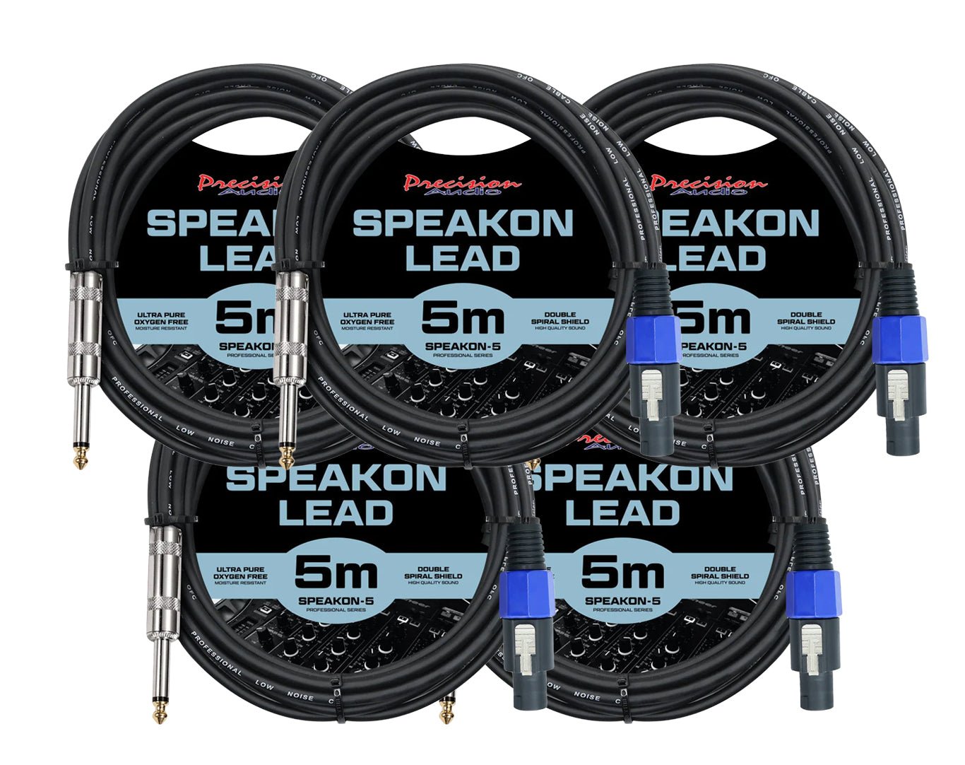 Precision Audio 5 Pack Speakon To 1/4" 6.35mm Cable 5m SPEAKON635x5