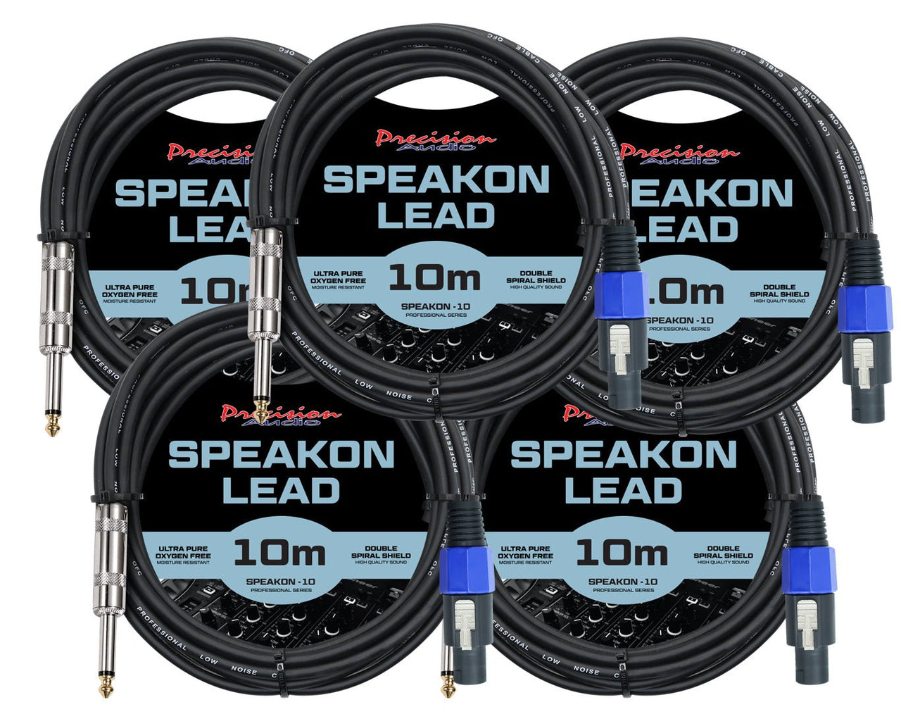 Precision Audio 5 Pack Speakon To 1/4" 6.35mm Cable Amp Mixer Speaker 10m SPEAKON635