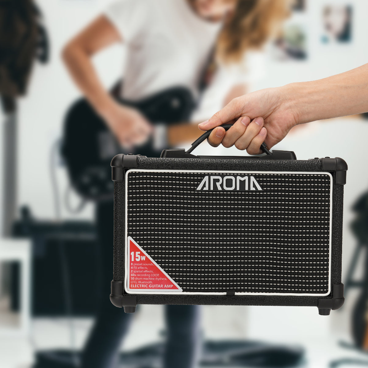 AROMA 15W Multi-Effect Bluetooth Guitar Amplifier Foot Switch Black TM-15S