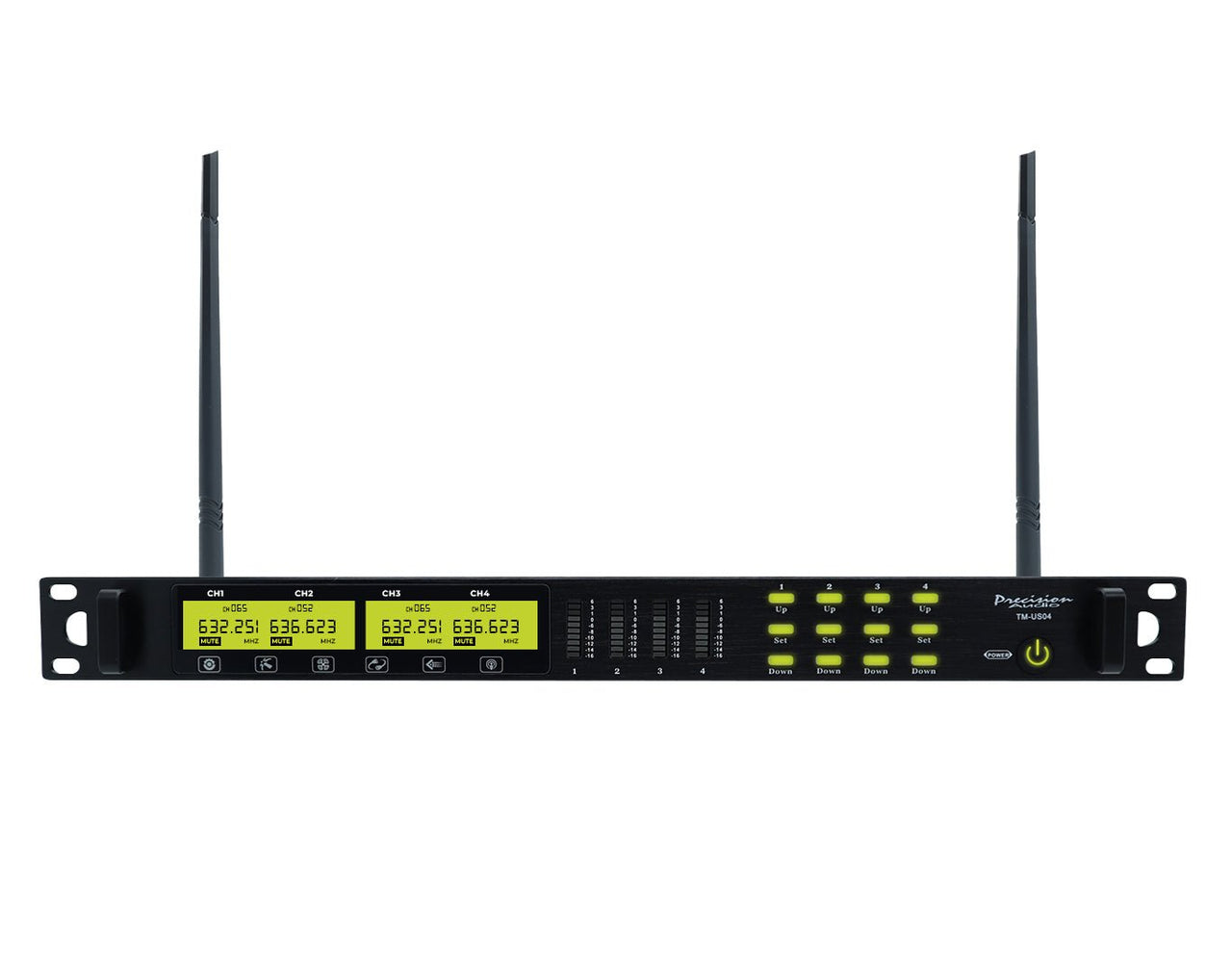 Precision Audio 4 Channel UHF Wireless Microphone System Rack Mount LCD Display TMUS04